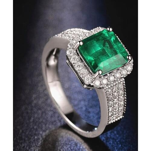 Luxury princess green crystal emerald gemstones diamonds rings for women white gold silver color bague jewelry bijoux gifts new