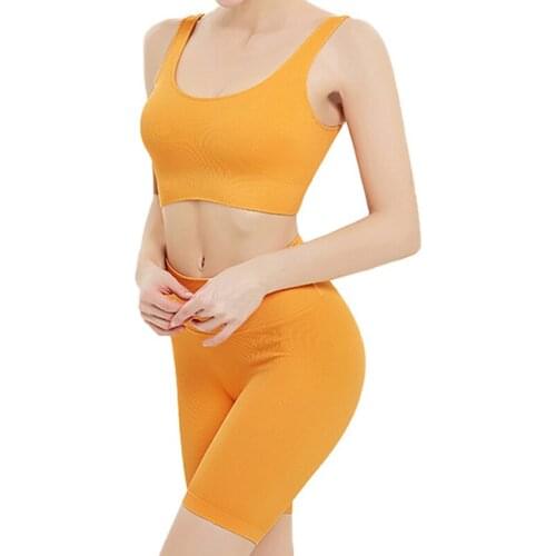 Yoga Workout Outfits Set 2 Pieces High Waist Tummy Control Running Compression Exercise Biker Shorts Leggings Bra Shirt Vest Top