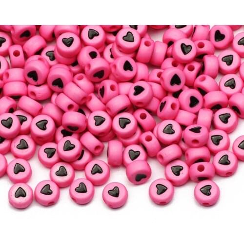 Round Pink 4x7mm Loose Acrylic Spacer Beads 100-500pcs Heart-Shaped Pattern Beaded For DIY Charm Jewelry Design Accessories