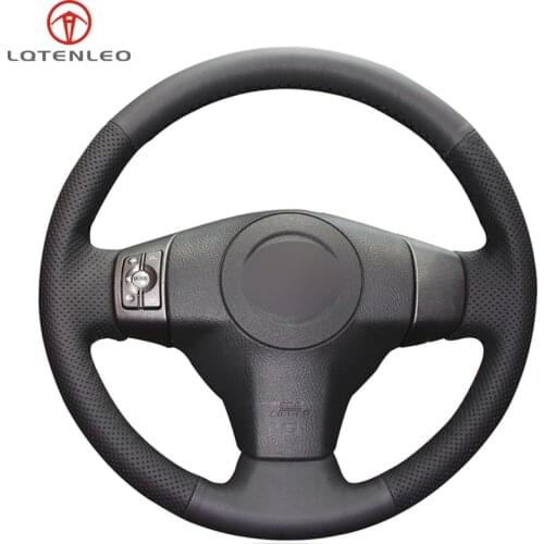 LQTENLEO Black Genuine Leather DIY Car Steering Wheel Cover For Toyota RAV4 2006-2012 Vios 2008-2013 Yaris 2007-2011
