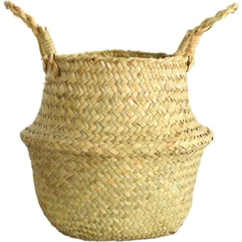 Seaweed Hand-Woven Flower Basket Flower Pot Handmade Vine Woven Blue Binaural Folding Storage Nordic Style Decoration decorvase