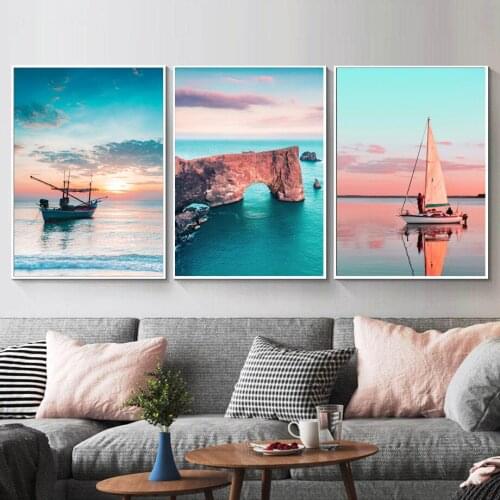Sea Landscape Sailing Sky Sunset Iceland Wall Art Canvas Painting Nordic Posters And Prints Wall Pictures For Living Room Decor
