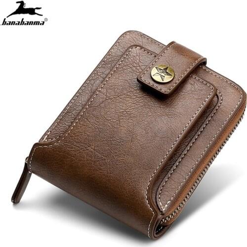 Mens Wallets Genuine Leather Wallets 2021 New Folding Zipper Wallets Coin Wallets Business Card Bags Vintage Superior Quality