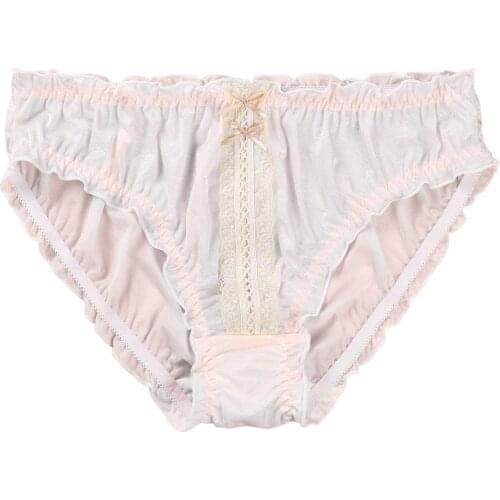 Mens Panties Glitter Breathable Low Waist Ruffled Briefs Bowknot Lace Decor Frilly Underpants Sexy Lingerie Sissy Gay Underwear