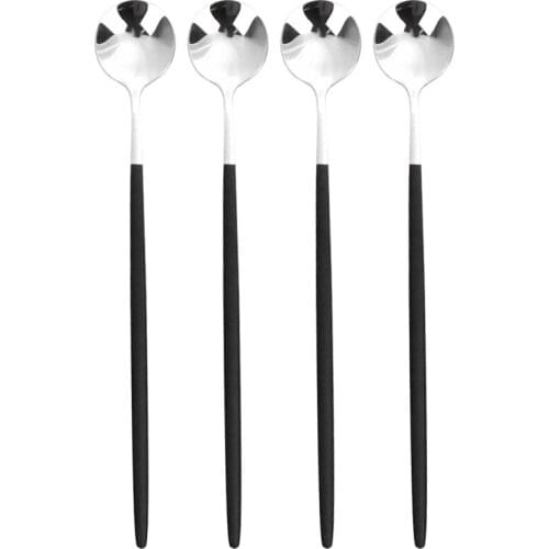 4Pcs Stainless Steel Dinnerware Set Spoon Tea Spoon Dessert Coffee Ice Cream Spoon Kitchen Accessories Bar Tools New Long Handle