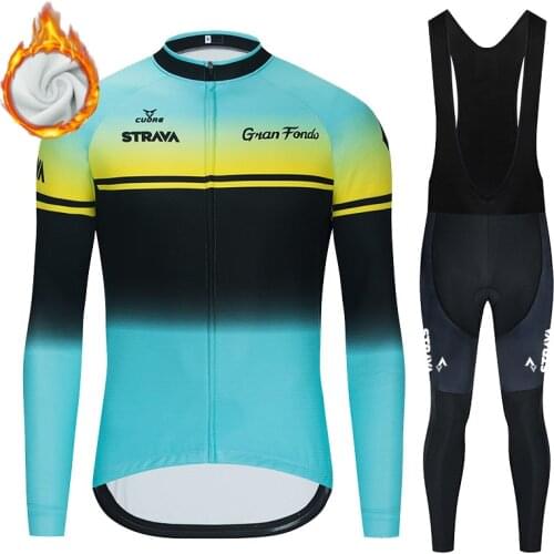 Cycling Clothing 2020 Long Sleeve Jersey Set STRAVA Winter Jacket Thermal Fleece Uniform Cycling Suit Outdoor Sportswear