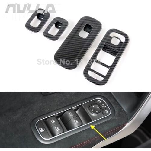 For Mercedes Benz CLA 180 200 220 250 260 2020 Carbon Car Interior Door Armrest Window Lifter Frame Cover Trim Decor Accessories