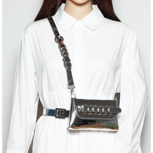 Silver Black PU Waist Packs For Women Adjustable Waist Belt with phone Bag 2021 Designer Chest Bag Female Purse Wallet Fanny Bag