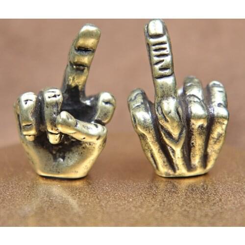 Retro Brass Middle Finger Up Knife Beads Hip Hop Men Hand Gesture Lanyard Pendant DIY Paracord Bracelet Accessories EDC Outdoor