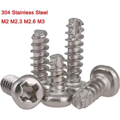 304 Stainless Steel Phillips Cutting Tail Flat Tail Screws Bolt Cross Round Head Self Tapping Screw Accessories M2 M2.3 M2.6 M3