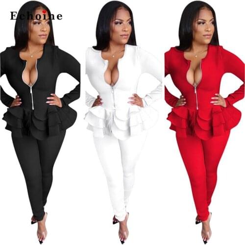 Sexy 2 Piece Set Women Christmas Suits Zip Open Front Street Blazer Tops Tracksuit Lady Slinky Long Pencil Pants Woman Outerwear