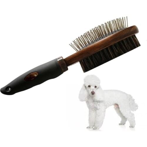Cat Dog Hair Comb Pet Double-sided Comb Antique Pig Bristle Pet Brush Stainless Steel Needle Hair Cleaner Cleaning Grooming Tool