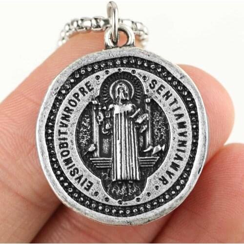 Saint Benedict Necklace Protection Pendant Prayer Medal Catholic Religious Men Jewelry Gifts