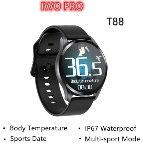 T88 Smart Watch Thermometer Touch Round Bracelet Heart Rate Monitor Blood Pressure Temperature Band Music Control Sports