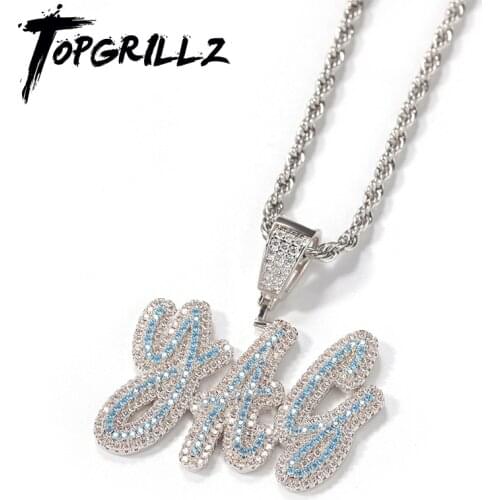 TOPGRILLZ DIY English Letters Custom Pendant Necklace Iced Out Cubic Zirconia Name Pendant Hip Hop Personality Jewelry Gift