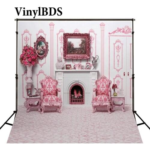 VinylBDS Pink Indoor Wedding Photography Background White Fireplace Backdrops Romantic Flower Backdrop for Photocall Wedding