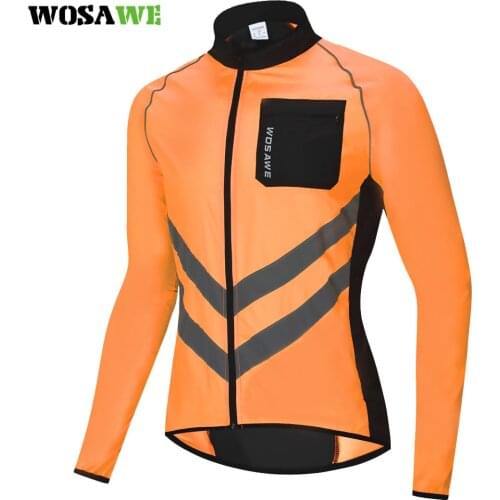 WOSAWE Waterproof Cycling Jacket Long Sleeve Reflective Bicycle Rain Jacket Outdoor Sports Windproof Breathable Cycle Raincoat