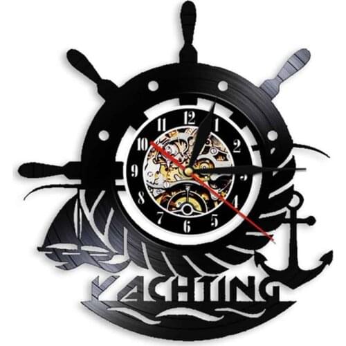 Anchor Ship Naval Compass Vinyl Record Wall Clock Nautical Vintage Modern Hanging Watches Sailors Art Captain Sailing Gift