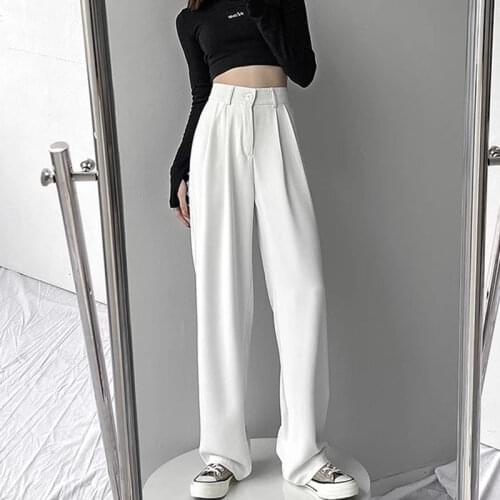 Women Pants High Waist Suit Pants Womens Loose Straight 2021 Spring And Summer Pants Casual White Pantalones De Mujer