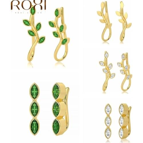 ROXI Casual Crystals Leaf Stud Earrings for Women Geometry Earrings 925 Sterling Silver Piercings Earring Pendientes Plata 925