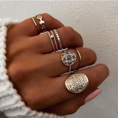 Boho Vintage Gold Knuckle Rings Set For Women Crystal charm Geometric Female Punk Finger Ring Gift Jewelry 2020