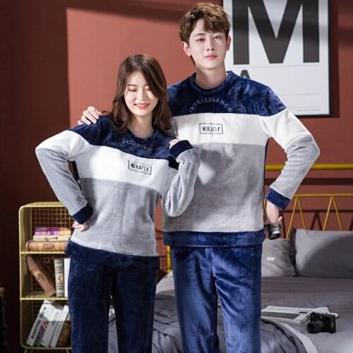 2021 Winter Couple Long Sleeve Thick Warm Flannel Pajama Sets for Men Coral Velvet Sleepwear Suit Pyjamas Women Homewear Clothes