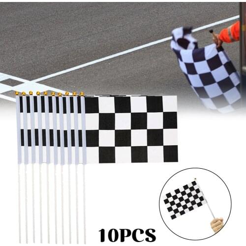 10pcs Racing Checkered Flag Black and White Pennant Banner with Plastic Sticks Decorations for Car Racing Sports Event Party