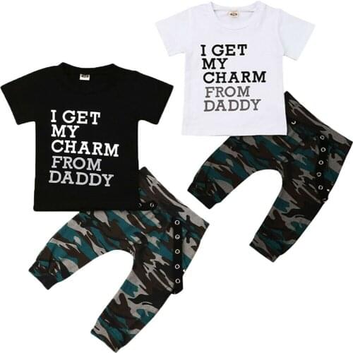 New Fashion 2PCS Toddler Baby Kids Cool Boys Tops T-shirt Pendant Camo Pants Harem Outfits Set Clothes 0-4Y Charm From Daddy