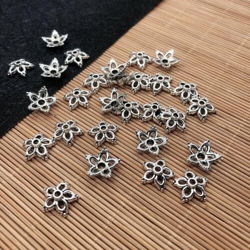 20Pcs Bead End Caps Findings Five Flower Silver Color 12.5x12.5x4mm, Charms for Anklet Making, Handmade DIY Headwear Accessories