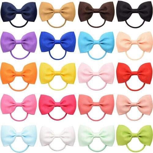 20Pcs/Lot Solid Boutique Grosgrain Ribbon Bow Elastic Hair Tie Rope Bowknot Elastic Rubber Band Head Rope Girls Hair Accessories