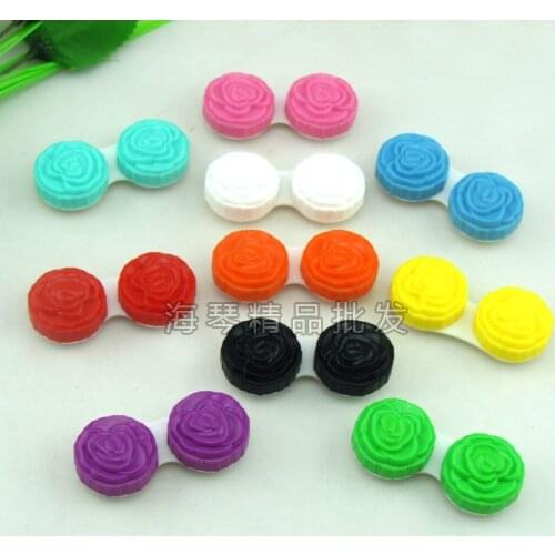 20pcs/lot High quality delicate Multicolor rose shape Contact Lenses Box Case Fashion plastic Double box Partner box 3*6.5*1.9cm