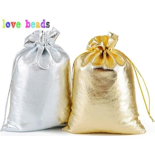 50pcs/lot Gold Silver Color Adjustable Jewelry Packing Bags 7x9cm 9x12cm Party Candy Drawstring Wedding Gift Bags & Pouches