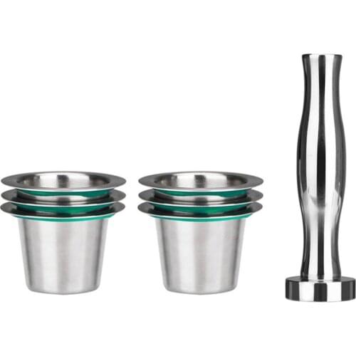 7PCS/Set Stainless Steel Nespresso Reusable Coffee Capsule Coffee Tamper Refillable Cup Filter Nespresso Machines Maker Pod
