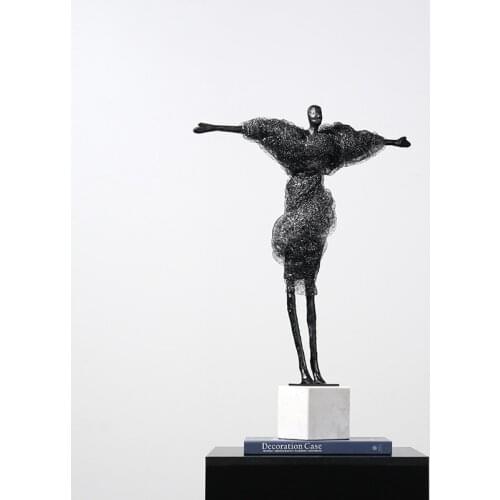 63cm Abstract Metal Figure Stand On Marble And Dancing In A Veil Skirt Home Decor Accessories Figurine Room Ornament Office Gift