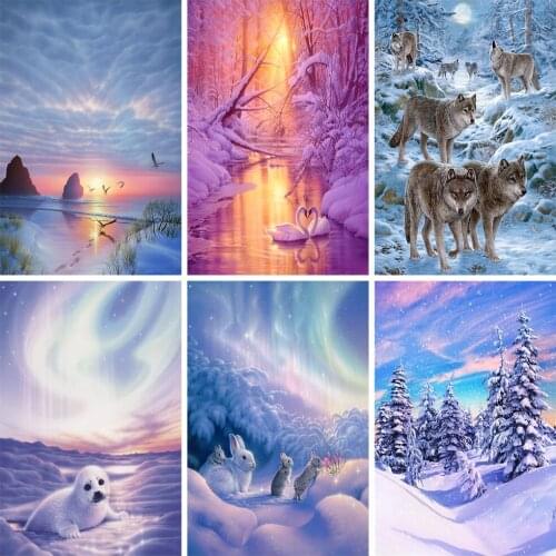 Diamond Painting Beautiful Snow Scene Full Diamond Embroidery Animals In Snow Cross Stitch Kit Mosaic Home Decoration Art Gifts