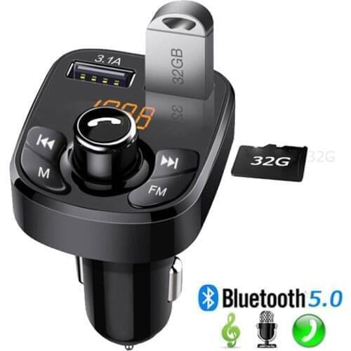 Kebidu Car Mp3 Player Bluetooth 5.0 FM Transmitter Modulator Handsfree Car Accessories Audio FM Transmittor 3.1A Fast Charger