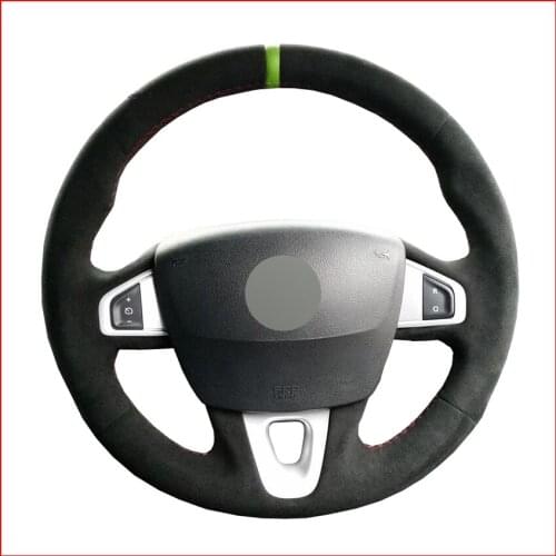 MEWANT Black Suede Leather Steering Wheel Cover for Renault Megane 2008-2016 Fluence (ZE) 2010-2016 Kangoo 2014-2019 Samsung SM3