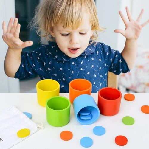 Montessori Wooden Color Circular Plate Sorting Stacking Cup Toy Kit Montessori Rainbow Matching Game Educational Toy for Toddler