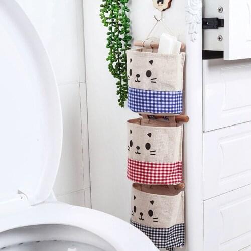 Home Kitchen Door Wall Hanging Organizer Pocket Bag Sundries Storage Holder Colorful Cartoon Animal Decor Cotton And Linen