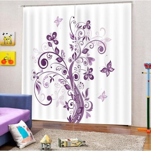 Custom Purple Curtain Violet Tree Swirling Persian Lilac Blooms with Butterfly Ornamental Plant Blackout Window Curtains Decor