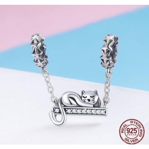 Hot sale Genuine 100% 925 sterling silver adorable cat necklace pendant fit bangle & bracelet charm original jewelry DIY