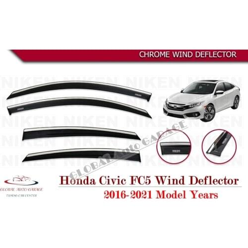For HONDA CIVIC FC5 Chrome Rain Wind Deflector 2016 2017 2018 2019 2020 Sunshade Curtains Car Windshield Auto Accessory Sport
