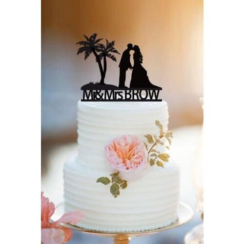 Personlized Wedding Palm Trees Mr&Mrs Cake Topper Party Decorations Gift Decor Beach Theme Honeymoon