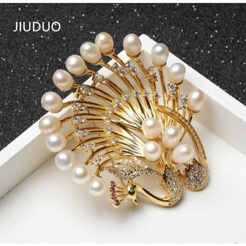 JIUDUO Modern Style Antique Metal Natural Stone Brooch Pins Accessories Royal Blue Beads Vintage Brooches WomenJewelry