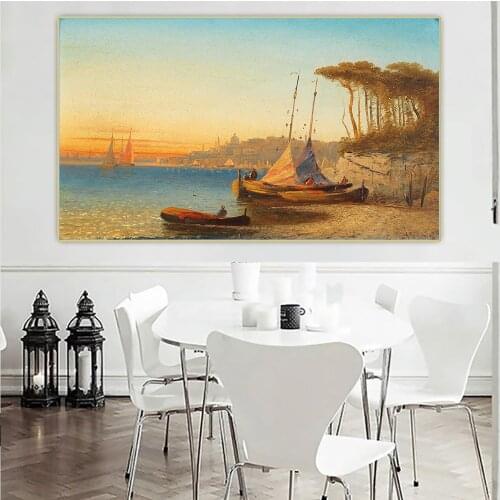 Adolf Kaufmann《Motif on the bay of Ischia near Naples》Canvas Oil Painting Aesthetic Picture Wall Hanging Decor Home Decoration