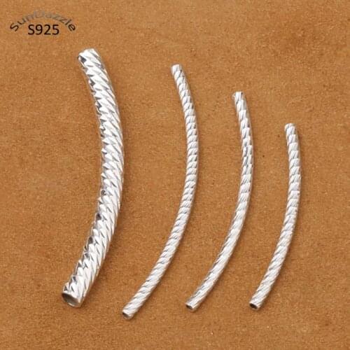 3pcs Genuine Real Pure Solid 925 Sterling Silver Connector Engraved Long Curved Tube Beads Spacer Jewelry Making Findings