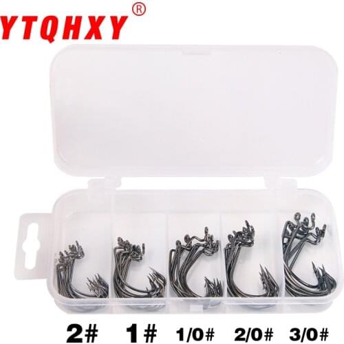 50Pcs/Box High Carbon Steel Fishing Hooks 1/0# 2/0# 3/0# 1# 2# Crank Hook Set For Soft Worm Bait Crankbait Fishing Accessories
