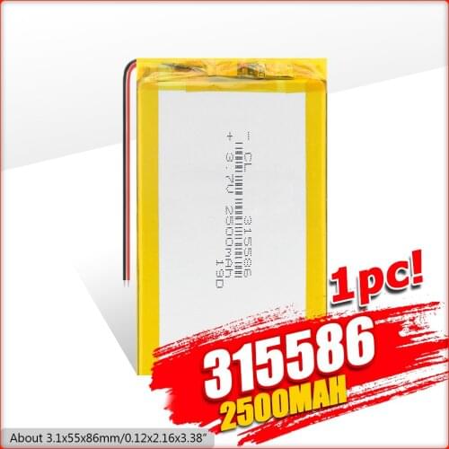 315586 3.7V 2500mAh Li-Polymer Rechargeable li-ion Battery For S11ND018A E-book 355585 power bank psp PAD DVR MP3 li-po cells