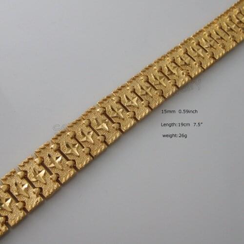 /Min Order is 10$ Can mix design /26G 7.5" 15MM 0.59" WIDTH - YELLOW GOLD GP OVERLAY FILLED BRASS STAR PATTERN LINK BRACELET