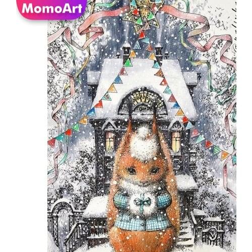 MomoArt Diamond Embroidery House DIY Diamond Painting Winter Scenery Full Drill Square Mosaic Squirrel Cross Stitch Home Decor